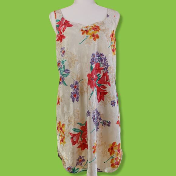 Vintage Expressions White Cream Floral Slip Dress, L - Picture 2 of 6